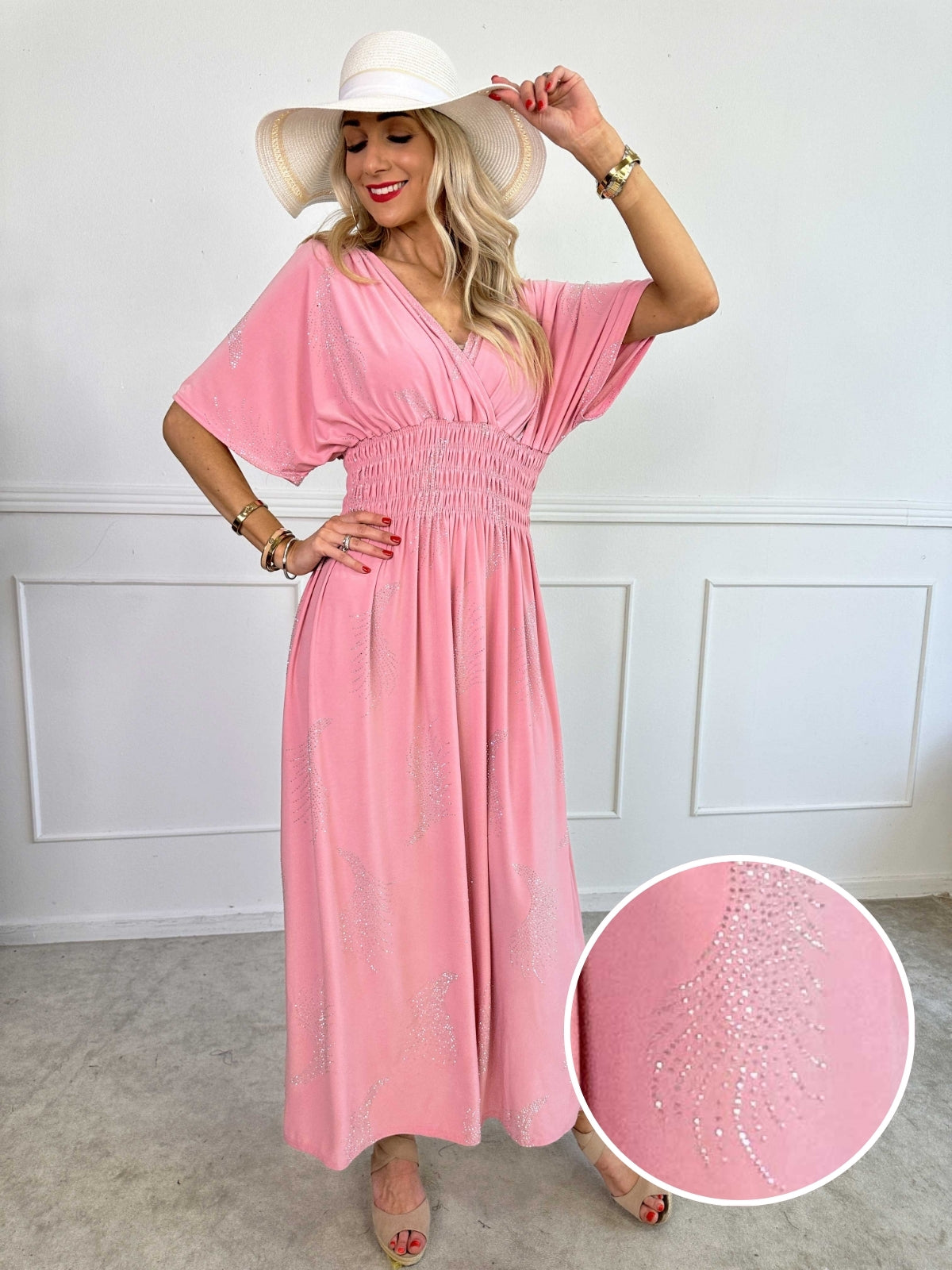 Pams Leaf Crystal - Lang elastisk kjole med mønster af similisten